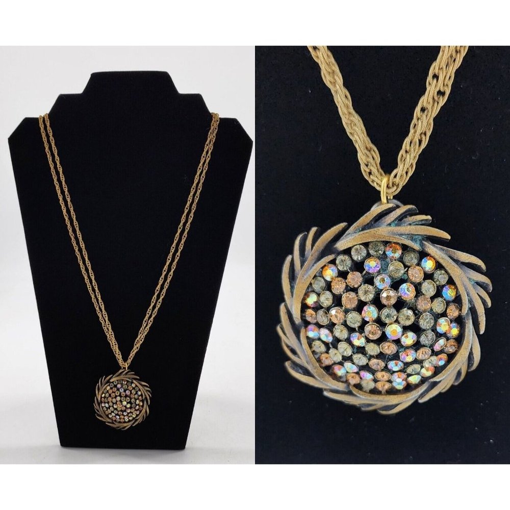 Vintage 50s 60s Karu Arke Rhinestone Necklace‎ Pendant Crystal Statement Piece